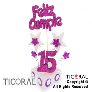 ADORNO ESCENOGRAFIA CUBITO 15 AOS F/CUMPLE TEL 15 FUCSIA BASE BLANCA x 1